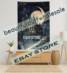 View Castle Wall Hanging Tapestry Moon Gothic Scene 39X59 in