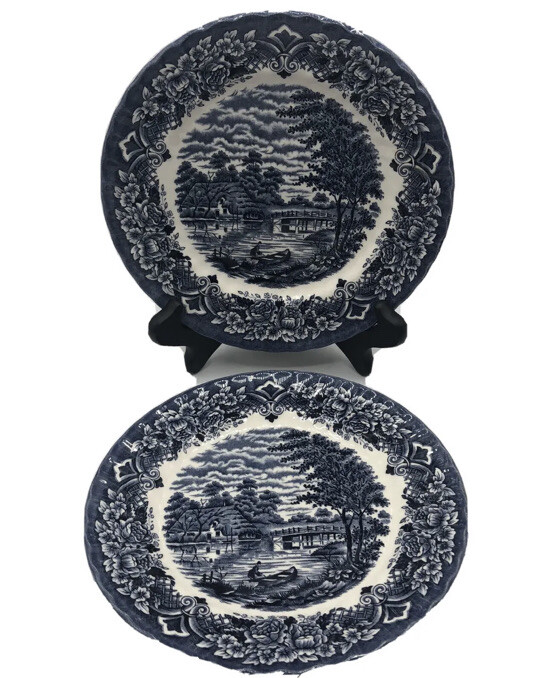 Royal Art Staffordshire Transfer Ware Blue And White 2 Plates