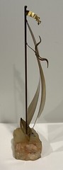 Handcrafted John DeMott Brass Sailboat Seagull Onyx Base Nautical Sculpture 12”