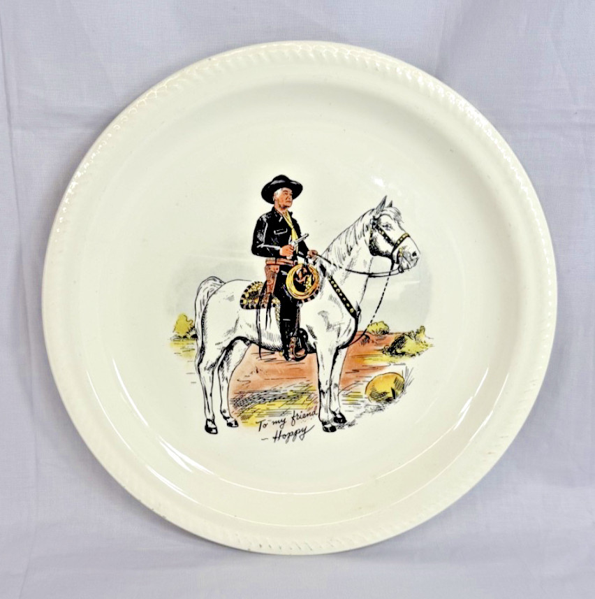 Vintage Hopalong Cassidy 9.5″ Dinner Plate -W.S. George – 1950’s Black Hat