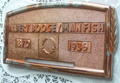 Vintage Halloween Grave Marker Funeral Home Plaque Albert “The Boogeyman” Fish