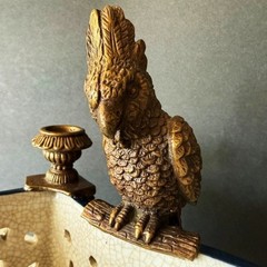 CASTILIAN Footed Centerpiece Planter Candleholder Porcelain Crackle Bronze Birds