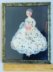 VTG Framed Paper Art Ribbon Petal Doll Lady