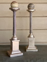 Grand Tour Neoclassical Carved Water Giltwood Columns With Marble Spheres – A Pa