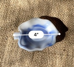 Vintage Akro Agate White Opalescent Slag Glass Blue Swirl Leaf
