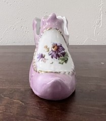 2 Antique 1868 Porcelain Slippers Victorian Edwardian Gold Trim Hand Painted PJF
