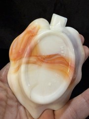 2-AKRO AGATE SLAG GLASS LEAF-SHAPED TRINKET DISHES IN TWO DIFFERENT COLORS