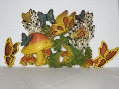 VTG Homco Universal Statuary 3-D Wall Art Decor Mushroom Frog Butterfly MCM 3 pc