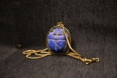 Ancient Egyptian Lapis Lazuli Scarab Pendant Rare Blue Stone Amulet Necklace