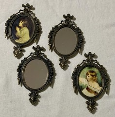 Vtg Brass Victorian Edwardian Oval 4 Framed Mirror Little Girl Prayer Play Italy