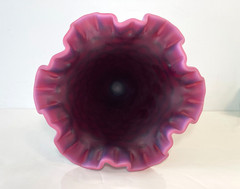RARE Signed Fenton Deep Plum Satin Finish Hobnail 8″ Trumpet Vase