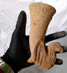 300 BC Beautiful Ancient Roman Clay Terracotta Drinking Rhyton Museum Quality