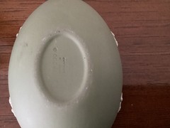 Vintage Wedgwood 4” Sage Green Egg Trinket Box Jasperware Cherub on Branch