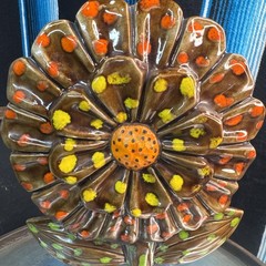 VTG Brown Sunflower Wall Ceramic Decoration 10”x7”x1 1/2” MCM – EUC