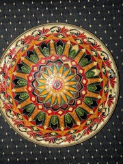 Vintage Greek Byzantine Cloisonné Mosaic Enameled Bronze Wall Plate 7 5/8″