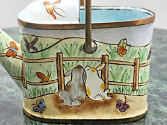 Empress Arts LTD 2000 Miniature Enamel Watering Can Bunny Rabbit Basket Vintage