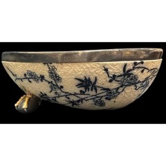 Antique Doulton Slater Footed Bowl Victorian Centerpiece Blue White Ironstone