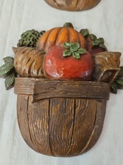 Set Of 4 Vintage Sexton 1978 Metal Wall Plaque Art Vegetables/Fruits n Baskets