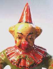 Vintage CLOWN ON BIG WHEEL Bicycle + display stand 16″ tall unbranded