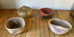 Nice lot of 4 modernist ceramics, signed, initialed