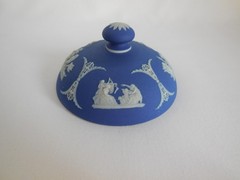 Antique Wedgwood (only) Blue Dip Jasperware & Silver Plate 6″ Tall Tobacco Jar