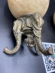 Set Of 2 Alabaster Egg on Three Legged Brass Stand with Elephants HEAVY!!
