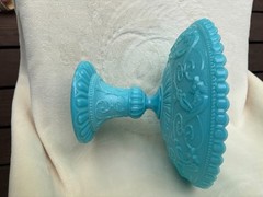 Opaline Blue Milk Glass Portieux Vallerysthal PV Griffin Phoenix Dragon Compote