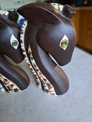 MCM Vtg SALT & PEPPER shakers Brown MOSAIC Giraffe Head JAPAN Relco Chess Piece