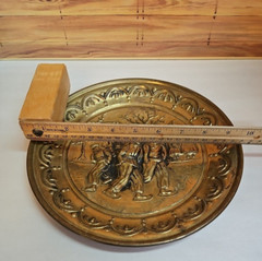 Vintage Brass Wall Decoration; 10″ Round Relief; Three Boys Ice Skating