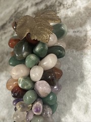 Stone Grape Cluster Leaf Polished Rose Quartz Jade Agate Multicolor VTG 6.50” In