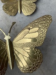 Pair of Vintage Gold Tone Metal Butterflies Butterfly Wall Decorations NL