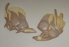 Vintage Pair Fish & Shells Burwood Wall Art Decor Hanging Bathroom 2882 Made USA
