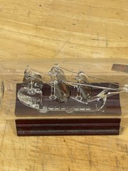 Vintage Blown Glass Ship in Bottle Bounty Made in Britain Wood Base Decor