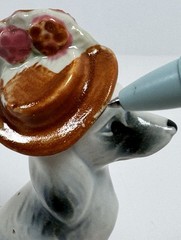 Pico NY Vintage Collectible Porcelain Grey & Black Poodle Figurine Hat w/Flowers