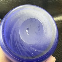 Vintage Bohemian Hand Blown Art Glass Enameled Flower Paint Vase Bowl Blue VTG