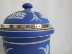 Antique Wedgwood (only) Blue Dip Jasperware & Silver Plate 6″ Tall Tobacco Jar