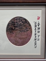 Chinese Jasper Picture Scholar Dream Stone Landscape Trees Framed