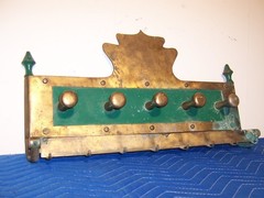 Unusual Heavy Handmade Brass & Steel Dutch Style Coat Kitchen Tack Wall Rack 23″