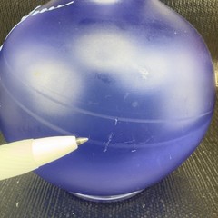 Vintage Bohemian Hand Blown Art Glass Enameled Flower Paint Vase Bowl Blue VTG