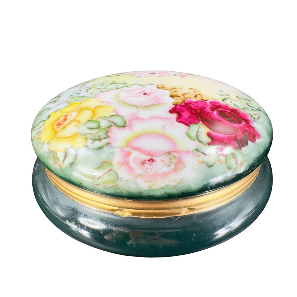 Vintage Limoges Porcelain Large Round Jar Box Hand Painted Container France Vtg