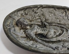 Vintage Naughty Risque Woman Double Sided Trinket Tray Dish Cast Aluminum