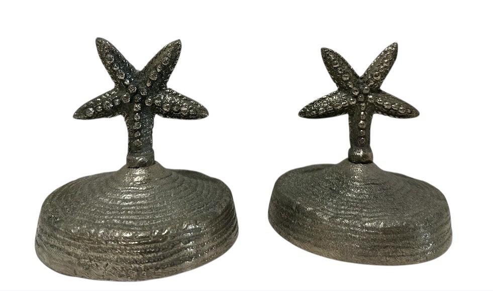 2 Set Vintage Cast Aluminum Paperweight Accent Jar Candle Topper Starfish T215