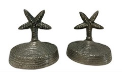 2 Set Vintage Cast Aluminum Paperweight Accent Jar Candle Topper Starfish T215