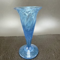 Hand Blown Blue Trumpet Art Glass Vase Vessel With Air Bubbles Glass Bud Vase