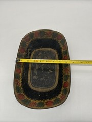 Victorian Antique Toleware Hand Painted Metal Tray & Bowl • Fruit/Foliage