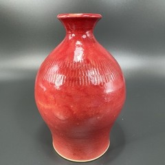 Vintage Hand Made Studio Art Pottery Vase Bottle Small Mouth Red Glaze Signed