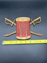 Vintage Sexton 576 USA Cast Metal Drum with Eagle Crest Crossed Swords Plaque