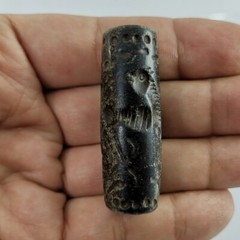 Ancient Sassanian Green​ Jasper Stone Bead Seal Roll Cylinder Intaglio #323