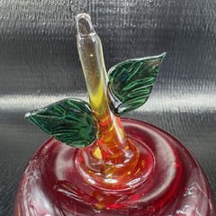 Hand Blown Large Red Apple Fruit With Leafs Hand Made Art Glass Figurine Decor