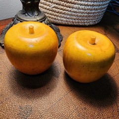 Vintage 2 WOODEN Golden APPLEs Hand carved hand painted Unbranded Beautiful